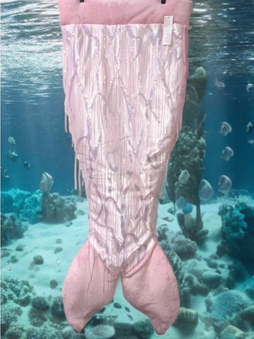 Shabby Chic Pink Faux Fur Snuggle Mermaid Tail Sequin Bling Shimmery Blanket NWT